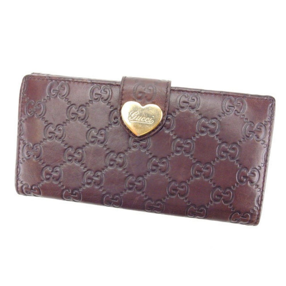 Gucci Wallet Purse Long Wallet Guccissima Brown Gold Woman Authentic Used Y3613